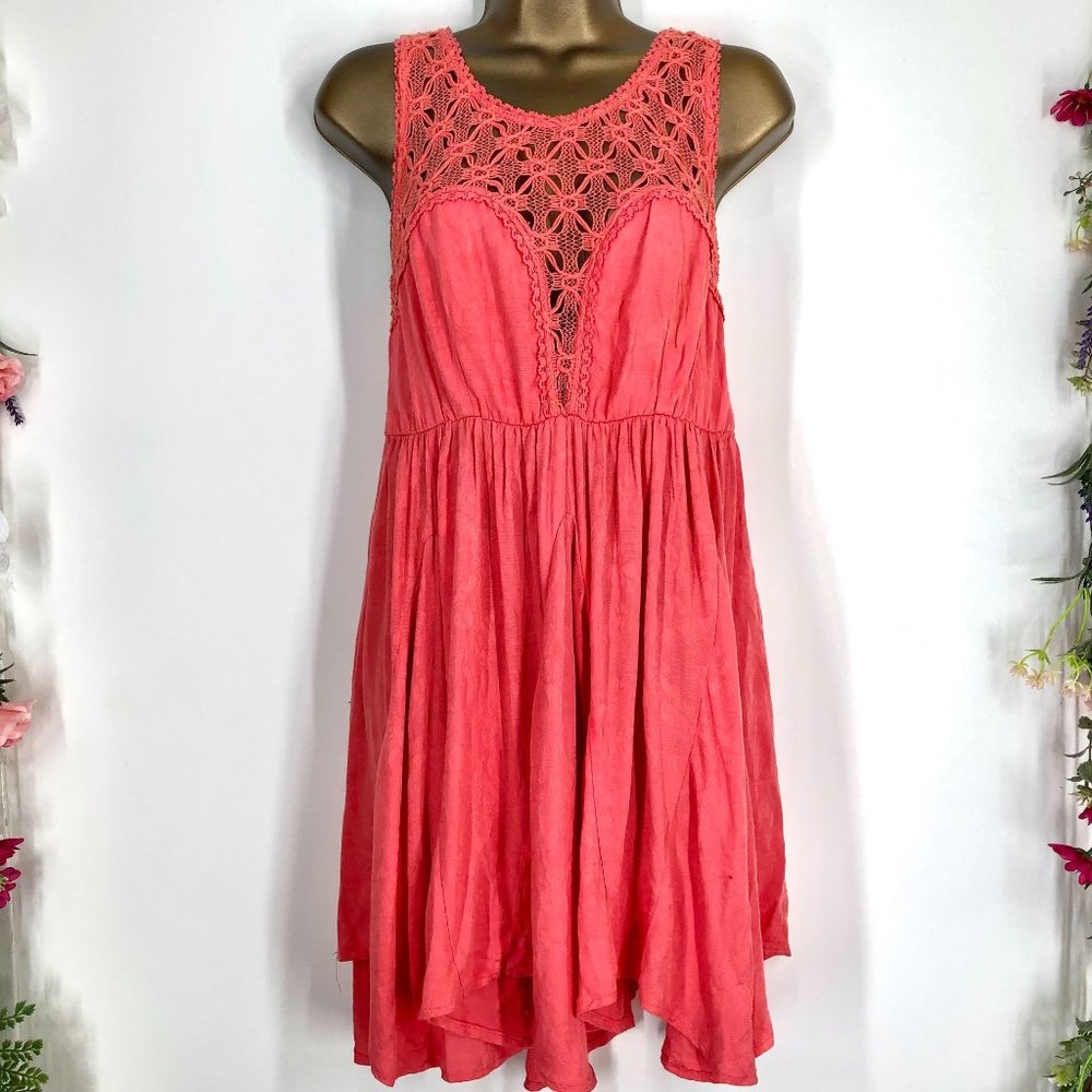 Free People coral orange crotchet sleeveless dress